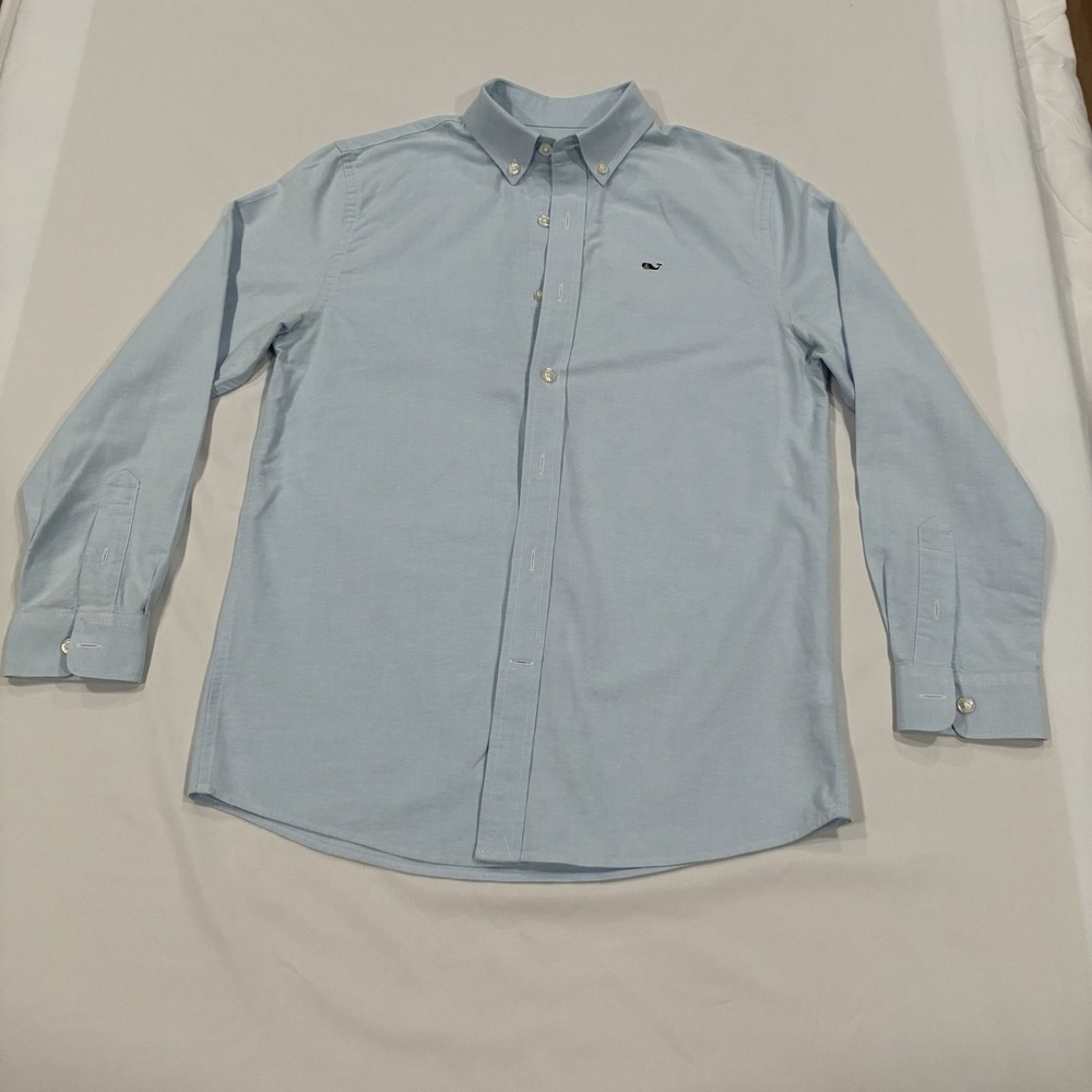Vineyard Vines‎ Youth Boy's Whale Shirt Button Down Light Blue Cotton Size M